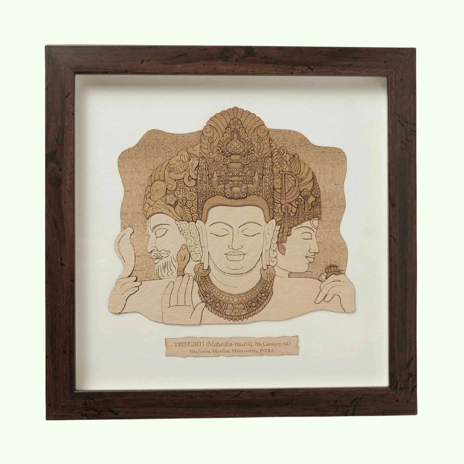 Trimurti Elephant Wood Art Frame 10 in x 10 in_1 | Indian product Online Shopping Store