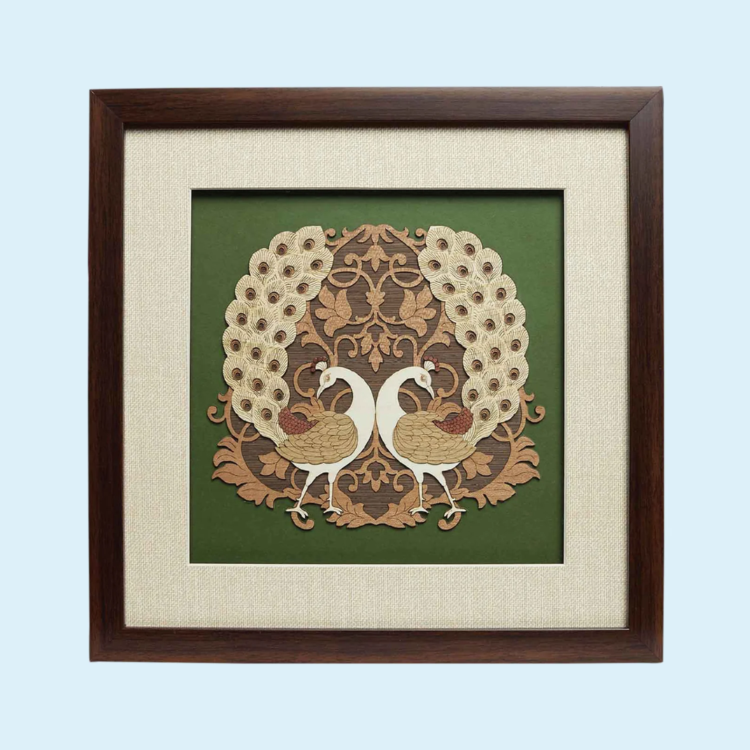 Twin Peacocks Wood Art Frame 12 in x 12 in_1 | Indian product Online Shopping Store