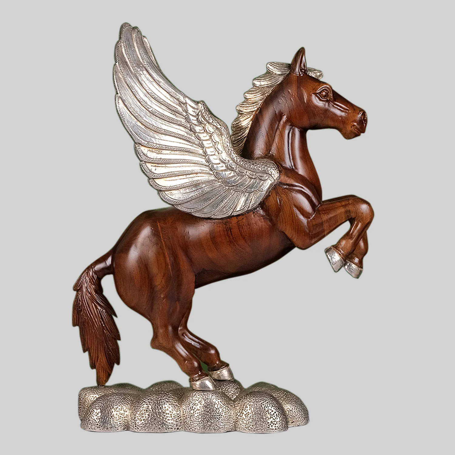 Wood Running Horse with Silver Wing 15 in_1 | Indian product Online Shopping Store