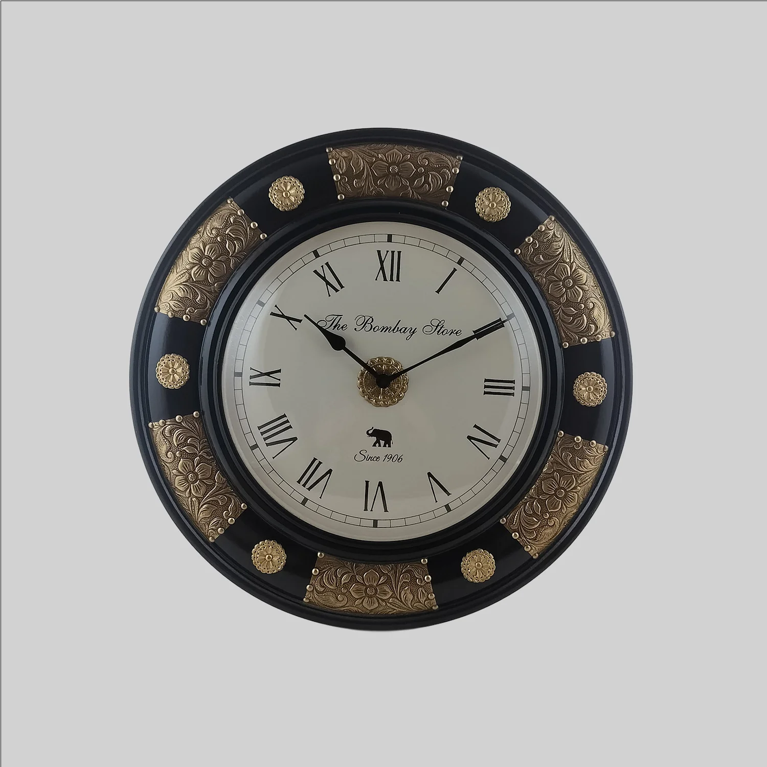 Wood Wall Clock Brass Floral Design 18 in_1 | Indian product Online Shopping Store