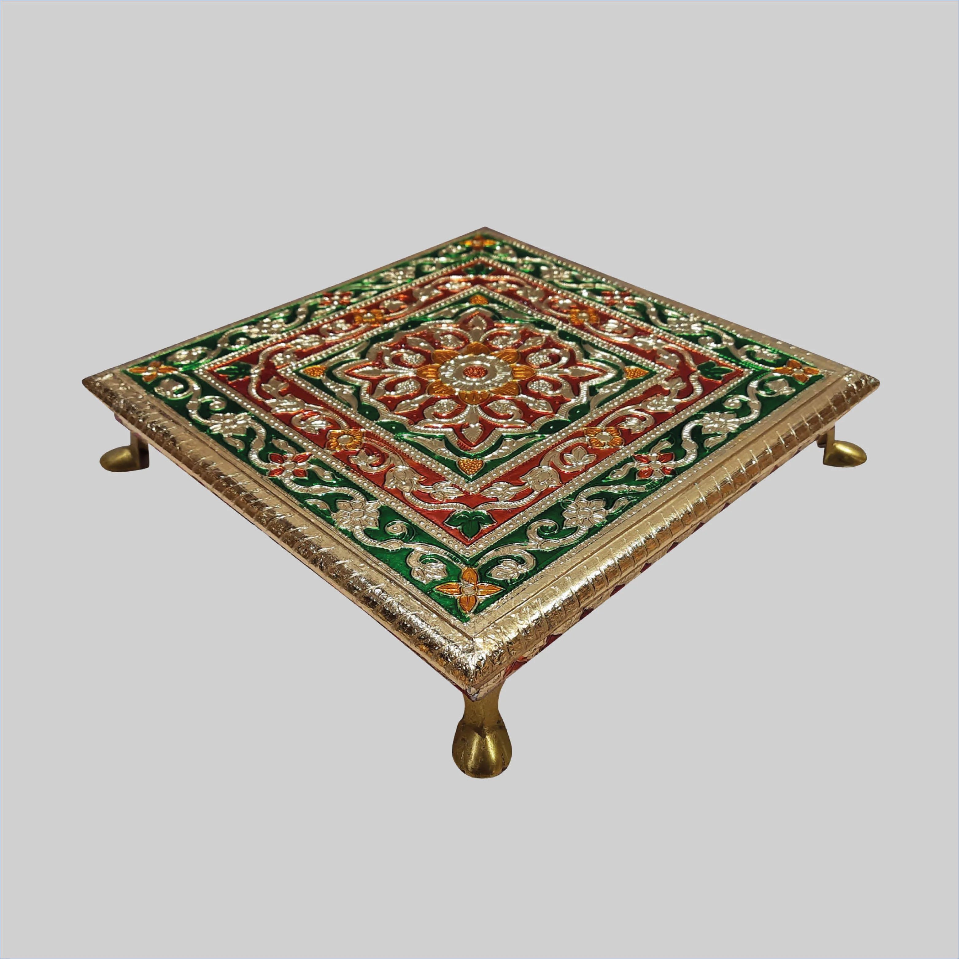 Wooden Chowki in Meenakari Work Big 10 in x 10 in_1 | Indian product Online Shopping Store