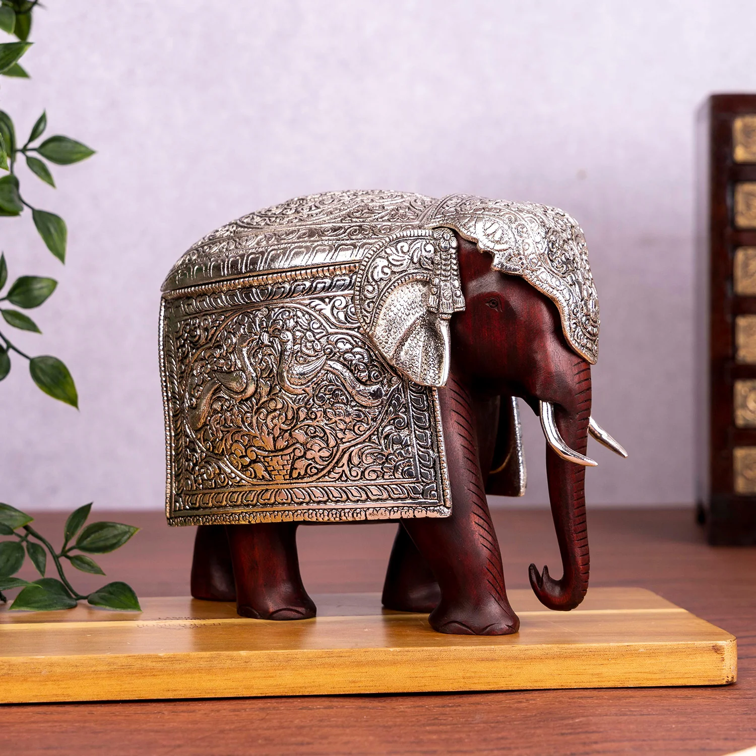 Wooden Mysore Elephant with Metal work 6 in_1 | Indian product Online Shopping Store
