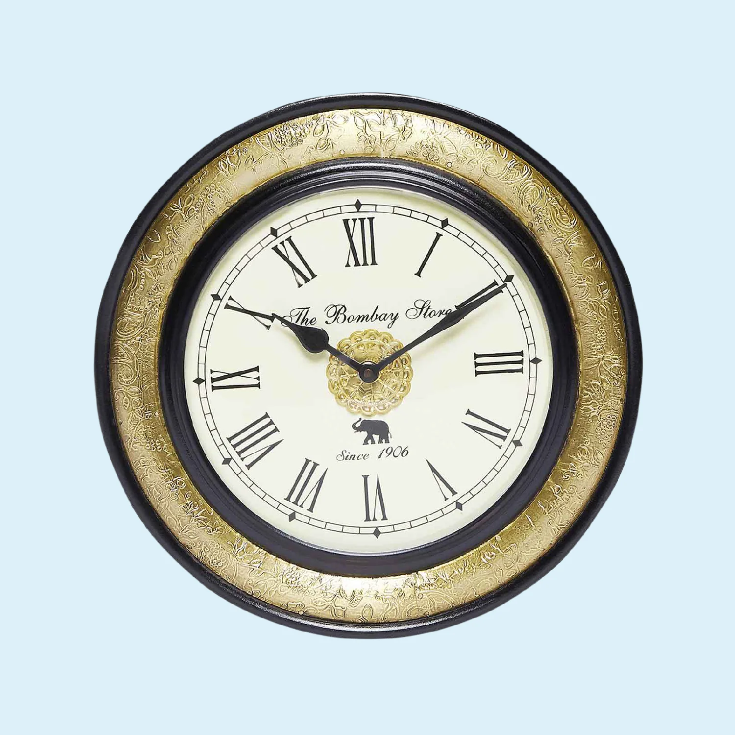 Wooden Vintage Wall Clock with Brass Floral Engraving 12 in_1 | Indian product Online Shopping Store