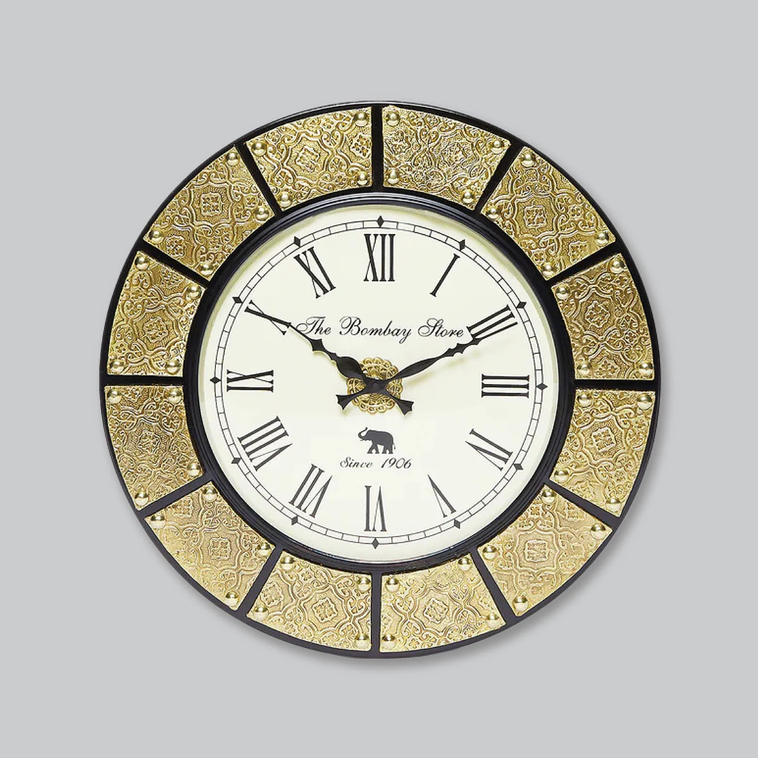 Wooden Wall Clock with Brass Embossed Design_1 | Indian product Online Shopping Store