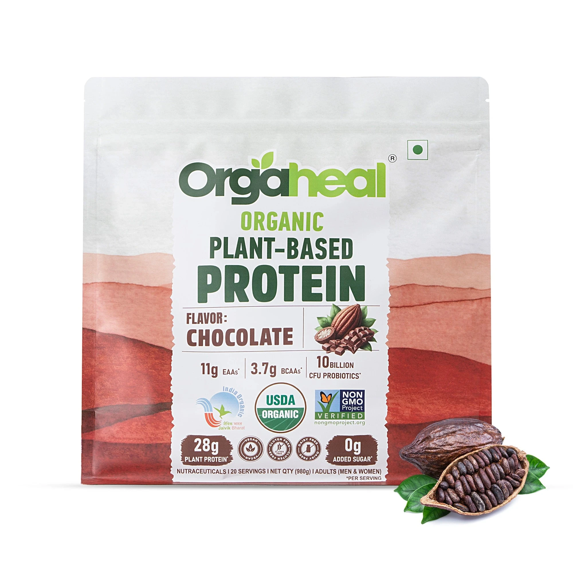 Orgaheal Organic Plant-Based Protein Chocolate | 28g Plant Protein | 3.7g Natural BCCAs | Certified Organic | Indian product Online Shopping Store