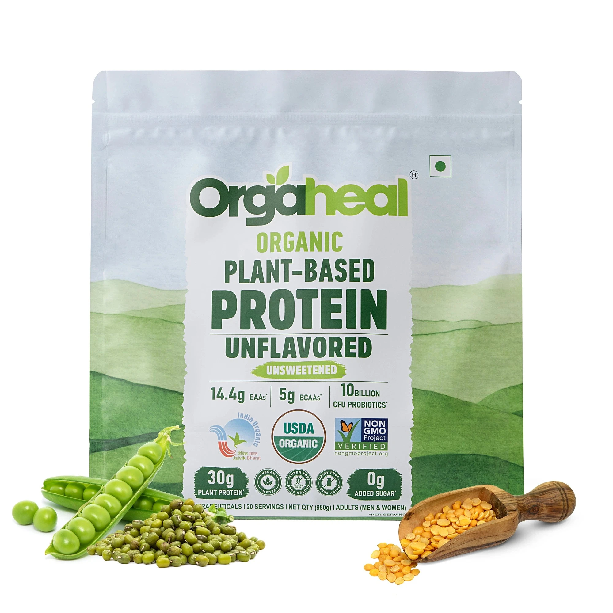 Orgaheal Organic Plant-Based Protein Unflavored | 30g Plant Protein | 5g Natural BCAAs | Certified Organic | Indian product Online Shopping Store