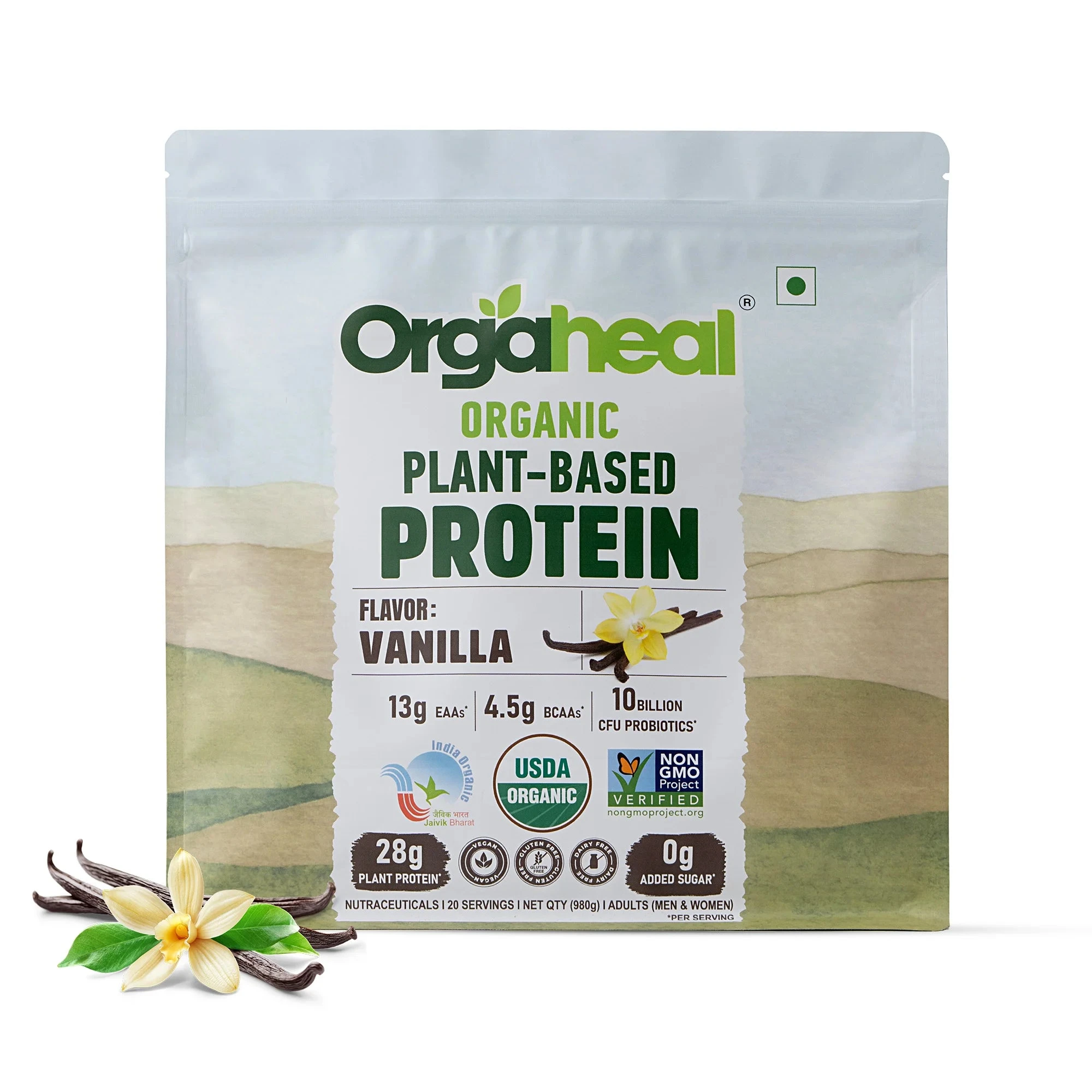Orgaheal Organic Plant-Based Protein Vanilla | 28g Plant Protein | 4.5g Natural BCCAs | Certified Organic | Indian product Online Shopping Store